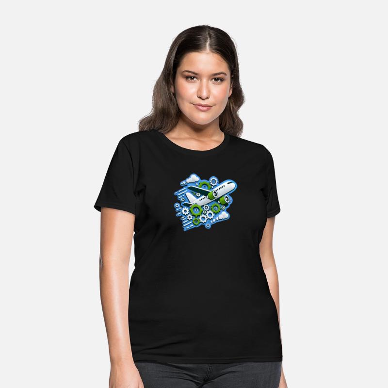White plane with green wings flying in blue clouds