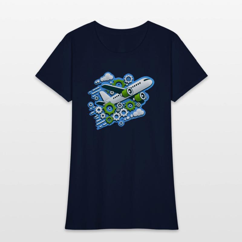 White plane with green wings flying in blue clouds