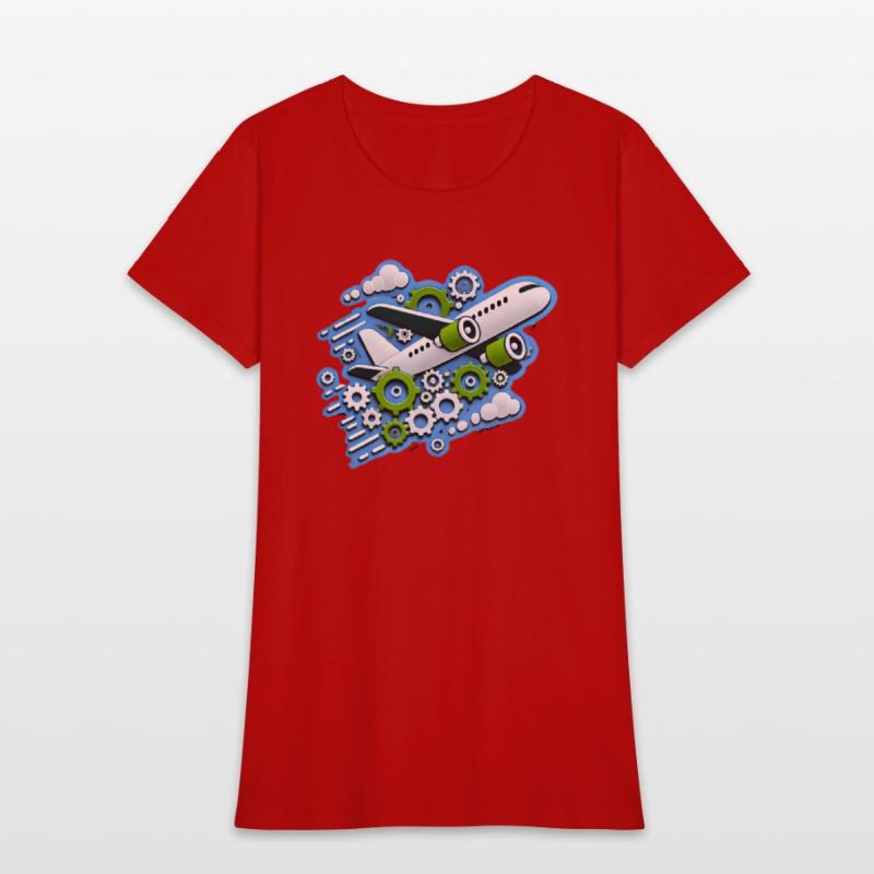 White plane with green wings flying in blue clouds