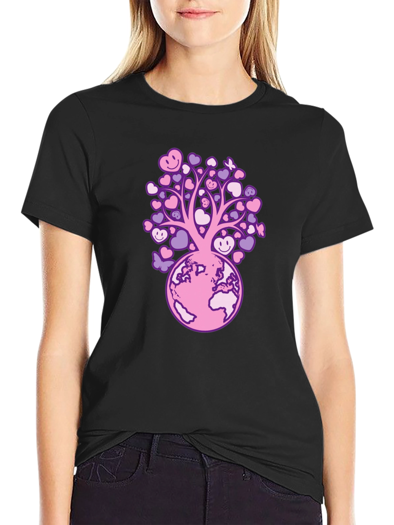 Heart Tree on Earth Graphic Tee - Black