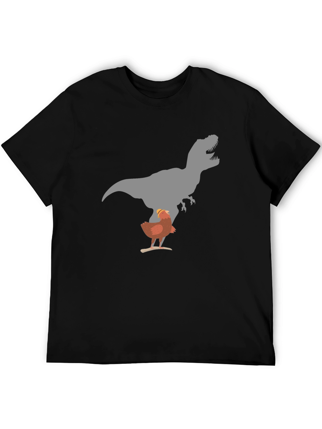 Funny Chicken and T-Rex Graphic Black T-Shirt