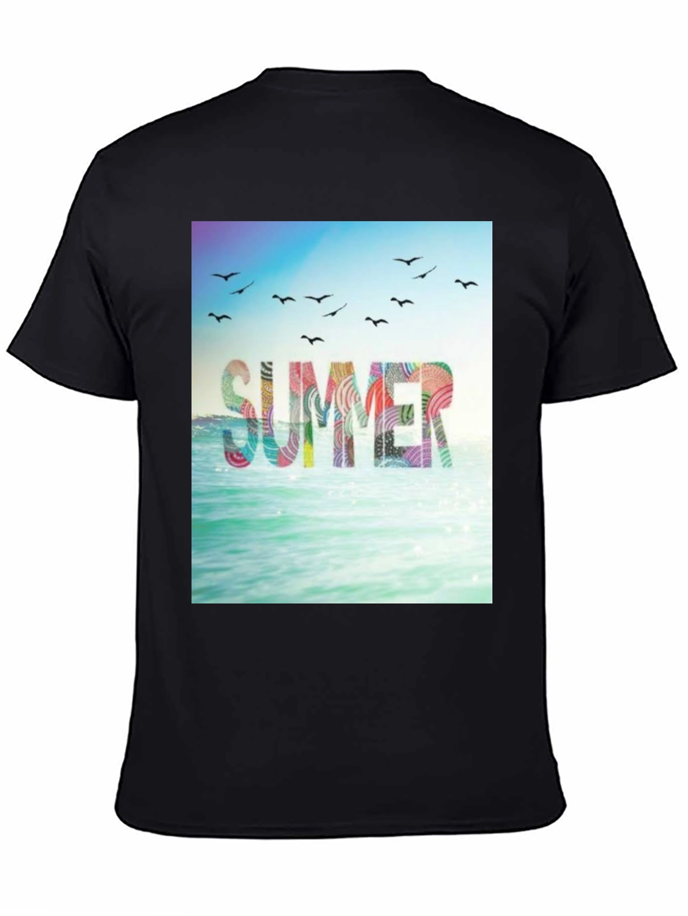 Summer Beach Graphic Tee - Black Cotton T-Shirt
