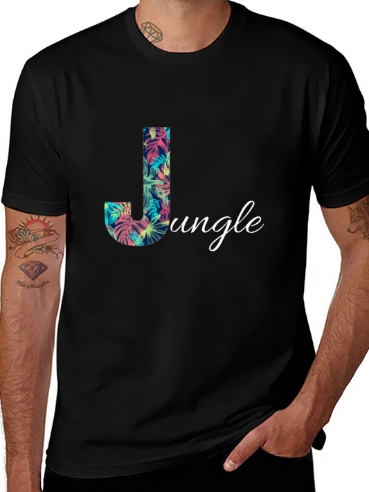 Tropical Jungle Letter J Mens Black T-Shirt