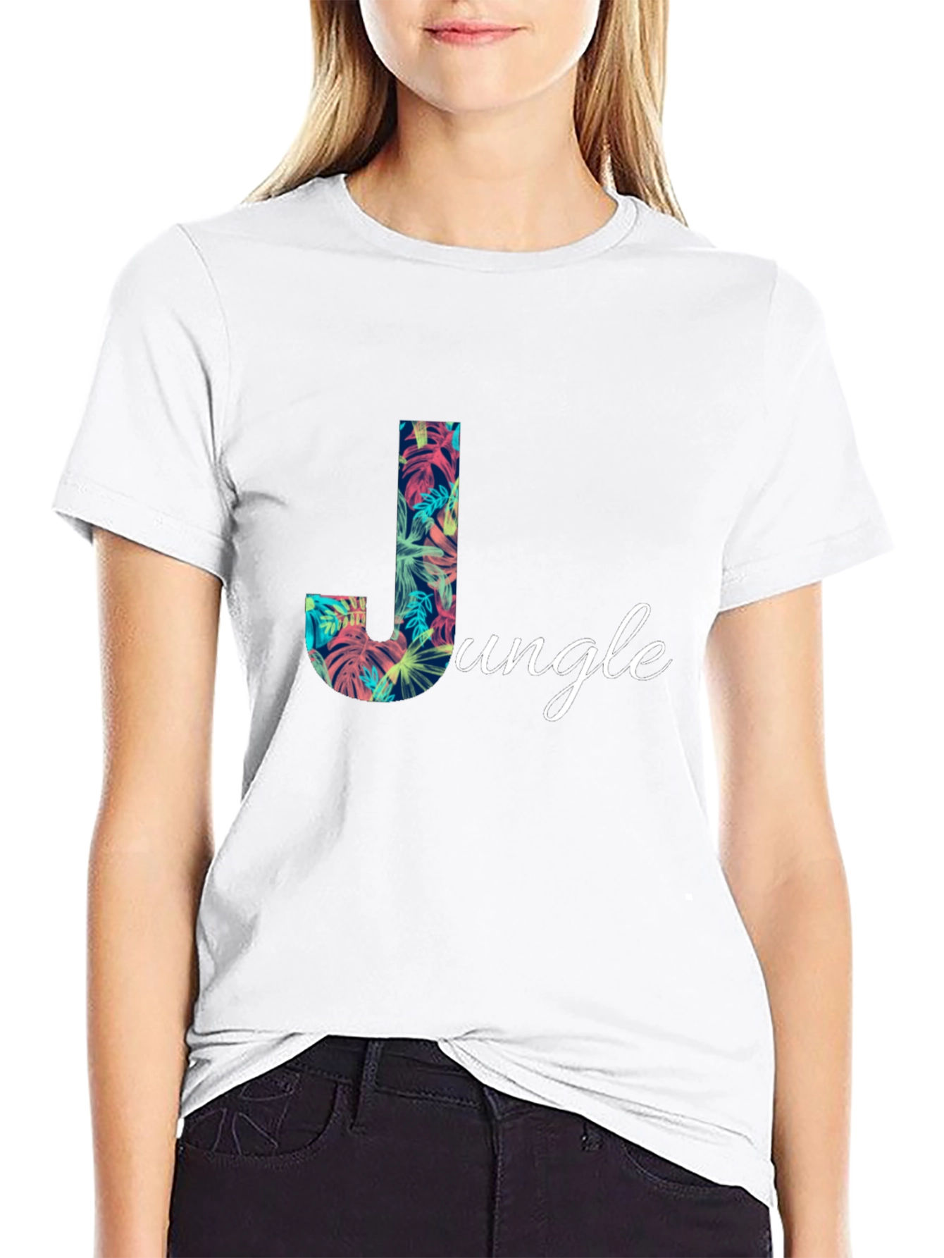 Tropical Jungle Letter J Mens Black T-Shirt