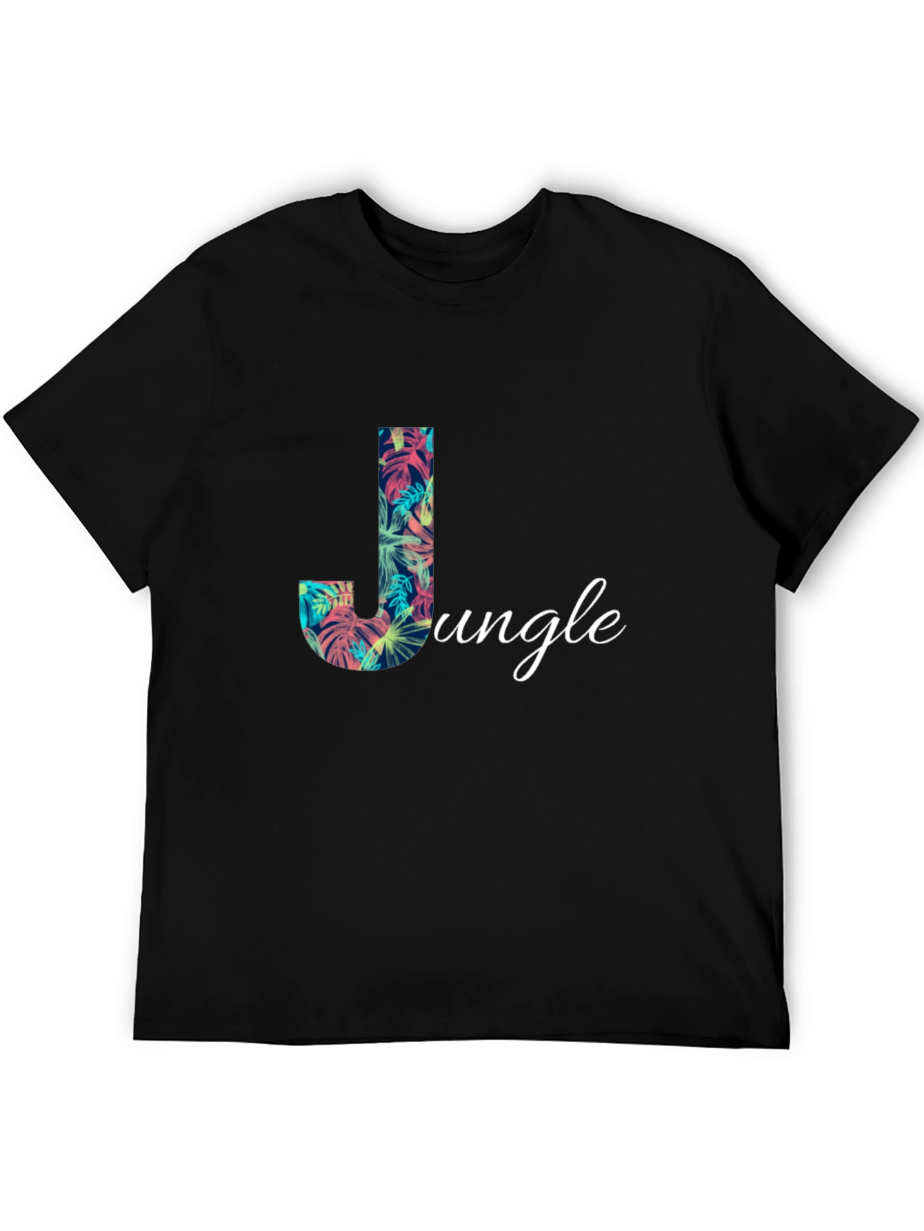Tropical Jungle Letter J Mens Black T-Shirt