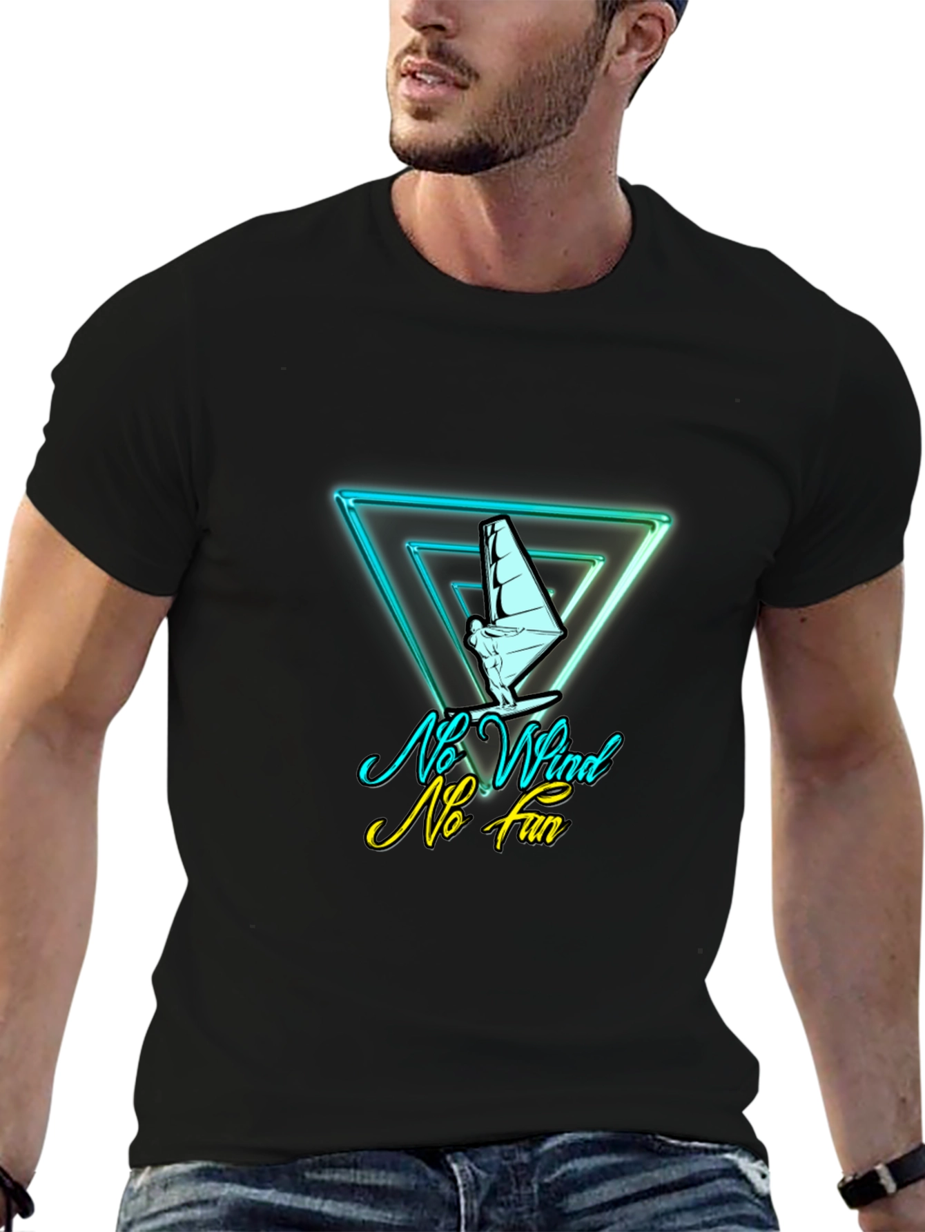 No Wind No Fun T-Shirt - Sailboard Graphic Tee