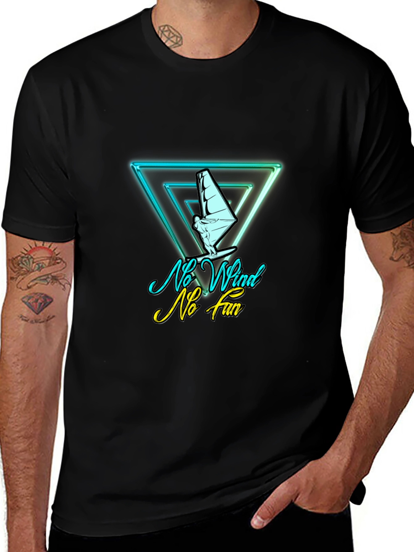 No Wind No Fun T-Shirt - Sailboard Graphic Tee