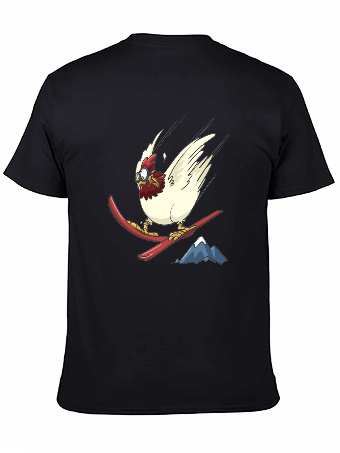 Skiing Chicken Graphic Tee - Unisex Black T-Shirt