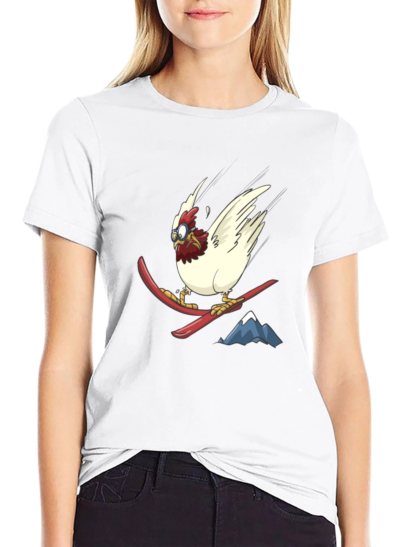 Skiing Chicken Graphic Tee - Unisex Black T-Shirt