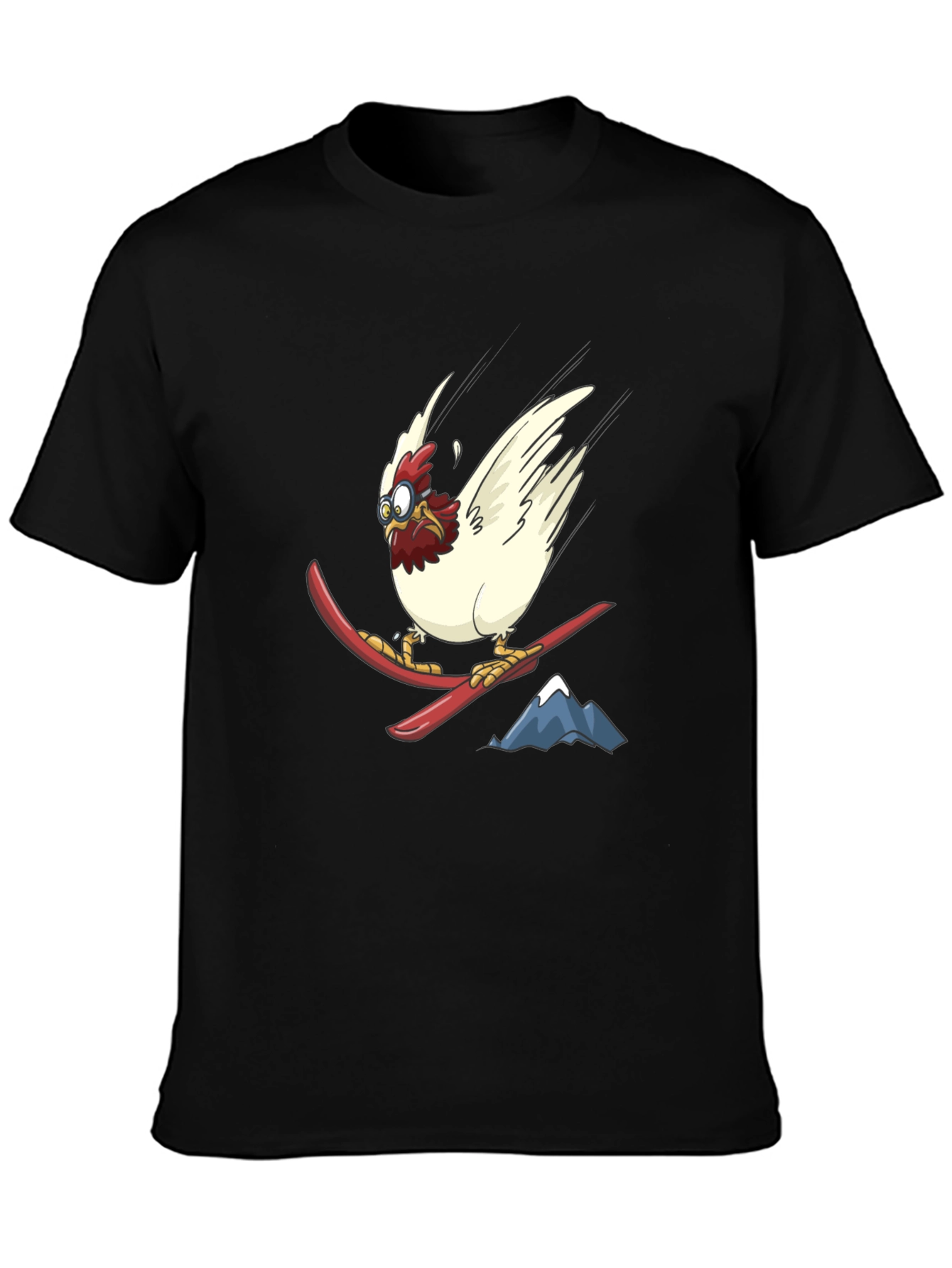 Skiing Chicken Graphic Tee - Unisex Black T-Shirt