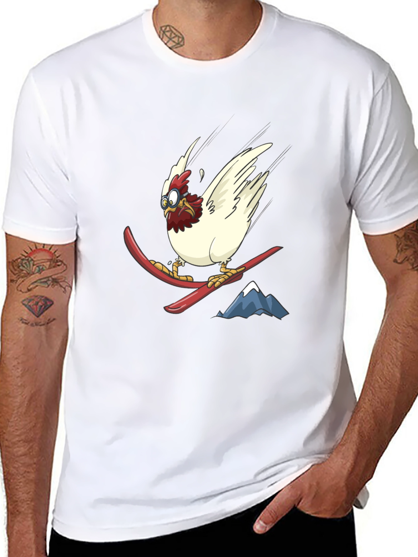 Skiing Chicken Graphic Tee - Unisex Black T-Shirt