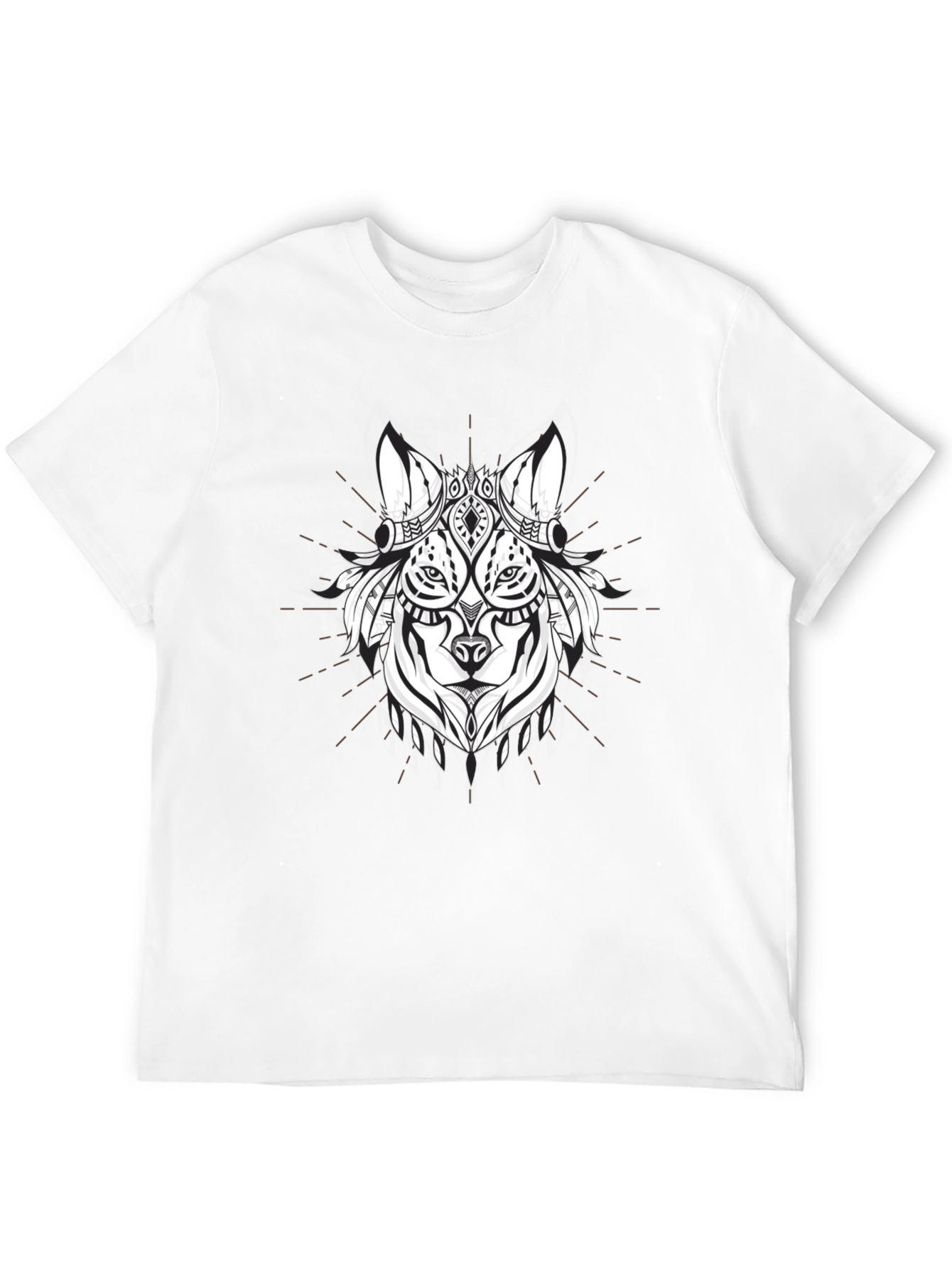 Tribal Wolf Graphic Tee - Black Cotton T-Shirt