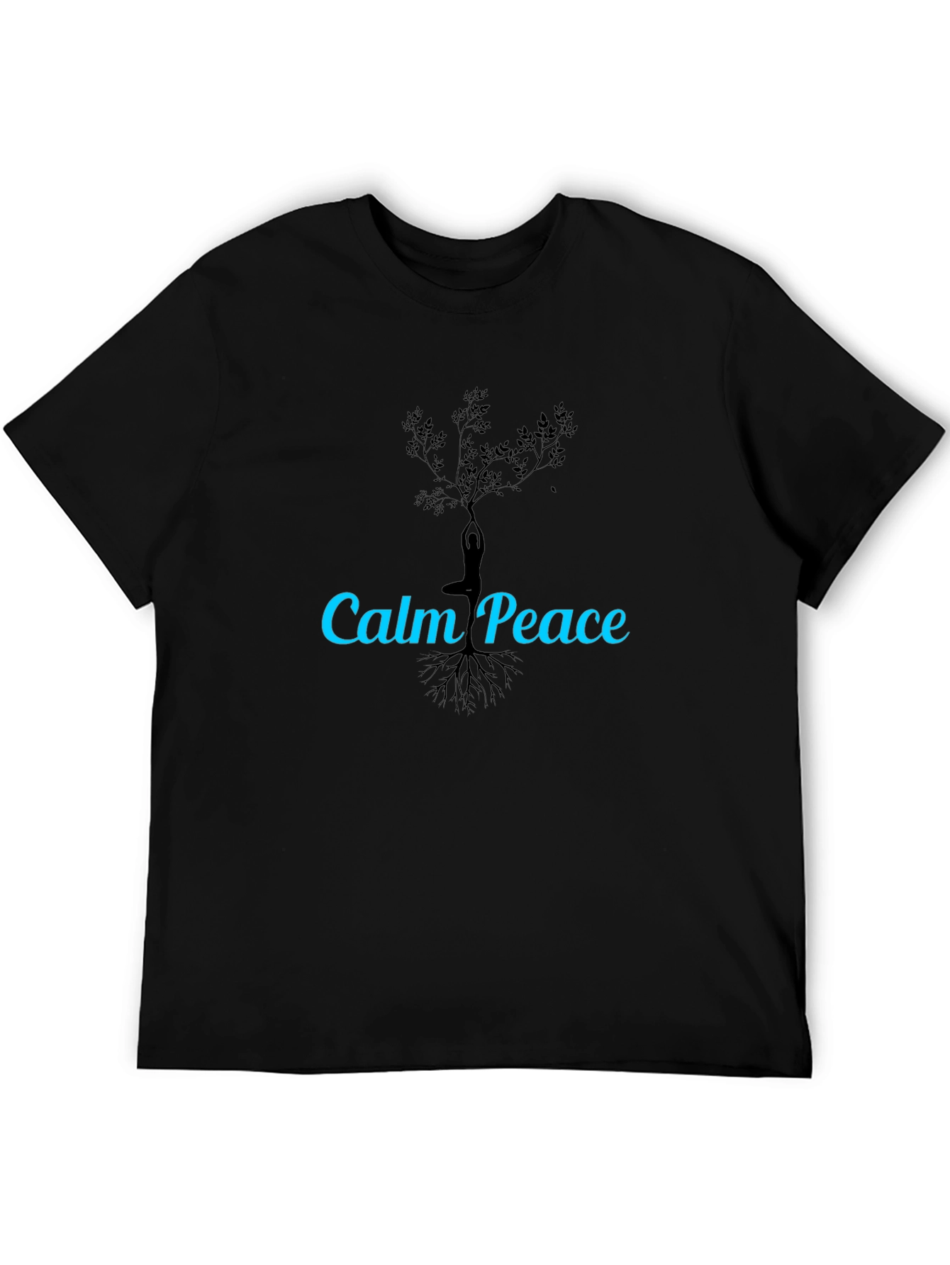 Calm Peace Yoga Tree Black T-Shirt