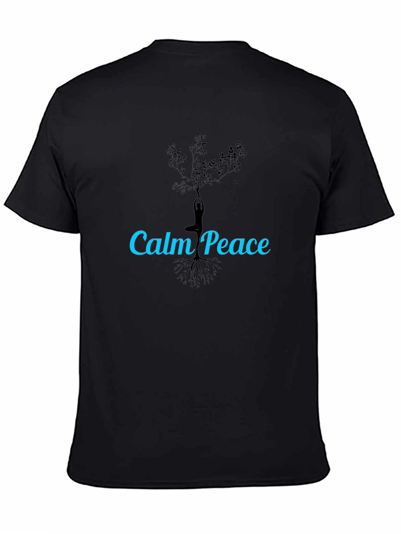 Calm Peace Yoga Tree Black T-Shirt