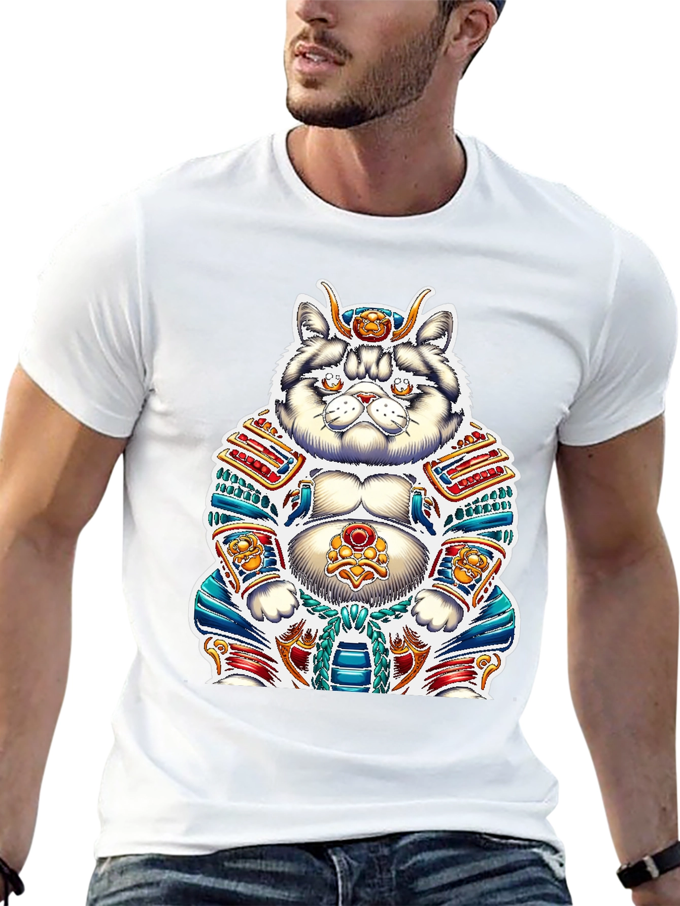 Samurai Cat Graphic Tee - Unique Design