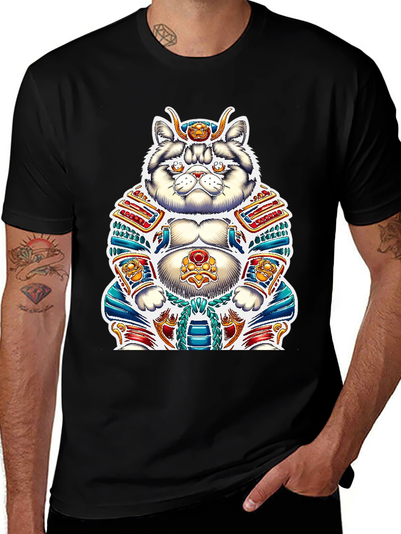 Samurai Cat Graphic Tee - Unique Design