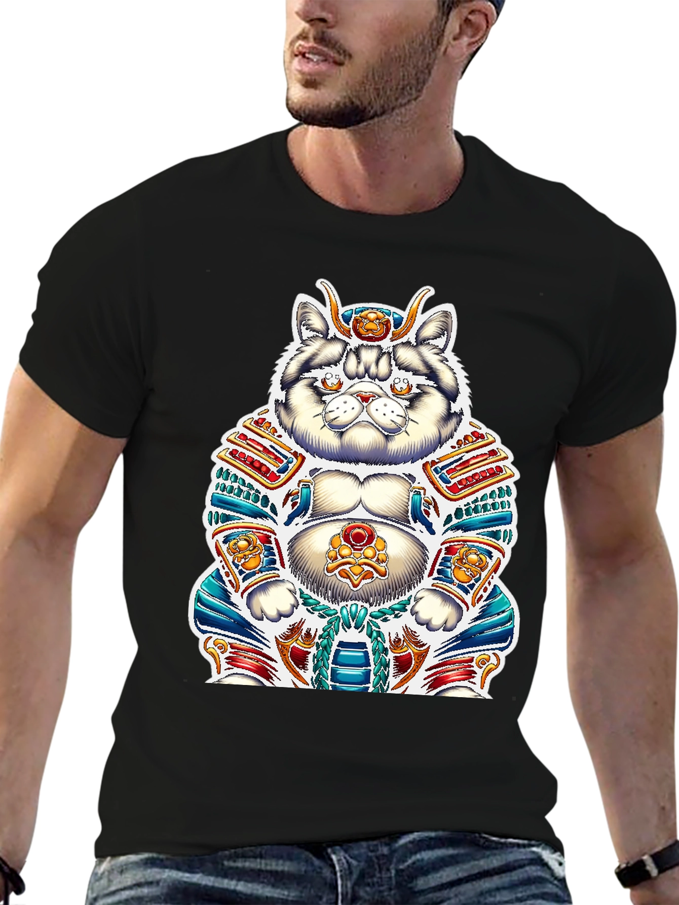 Samurai Cat Graphic Tee - Unique Design