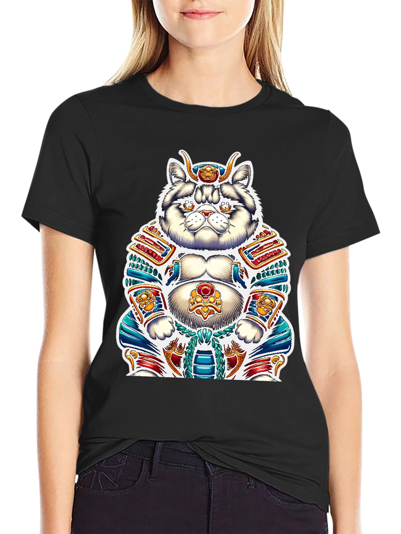 Samurai Cat Graphic Tee - Unique Design