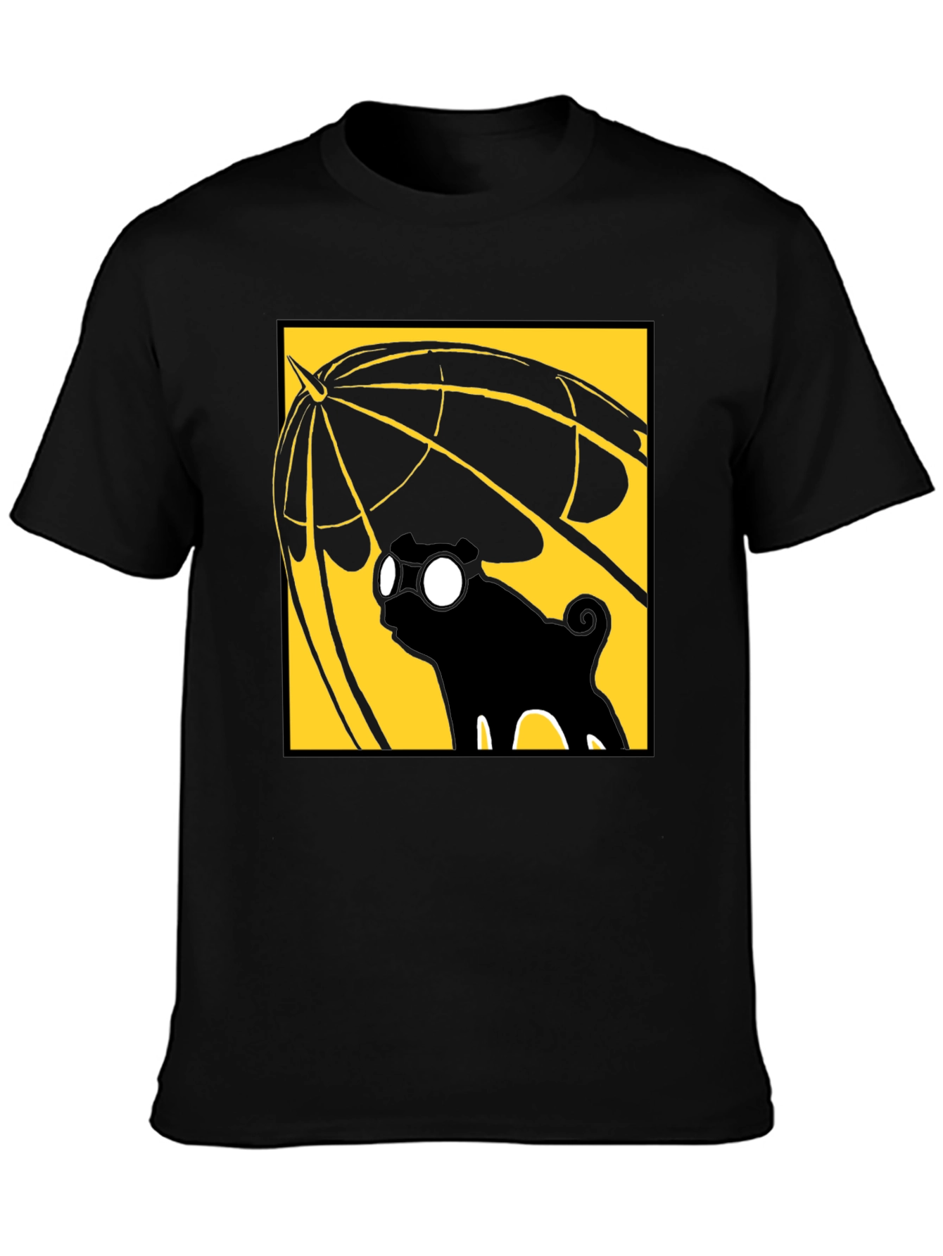 Umbrella Pug Graphic T-Shirt - Black