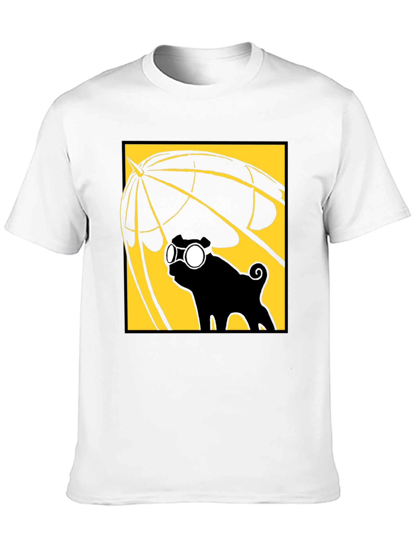 Umbrella Pug Graphic T-Shirt - Black