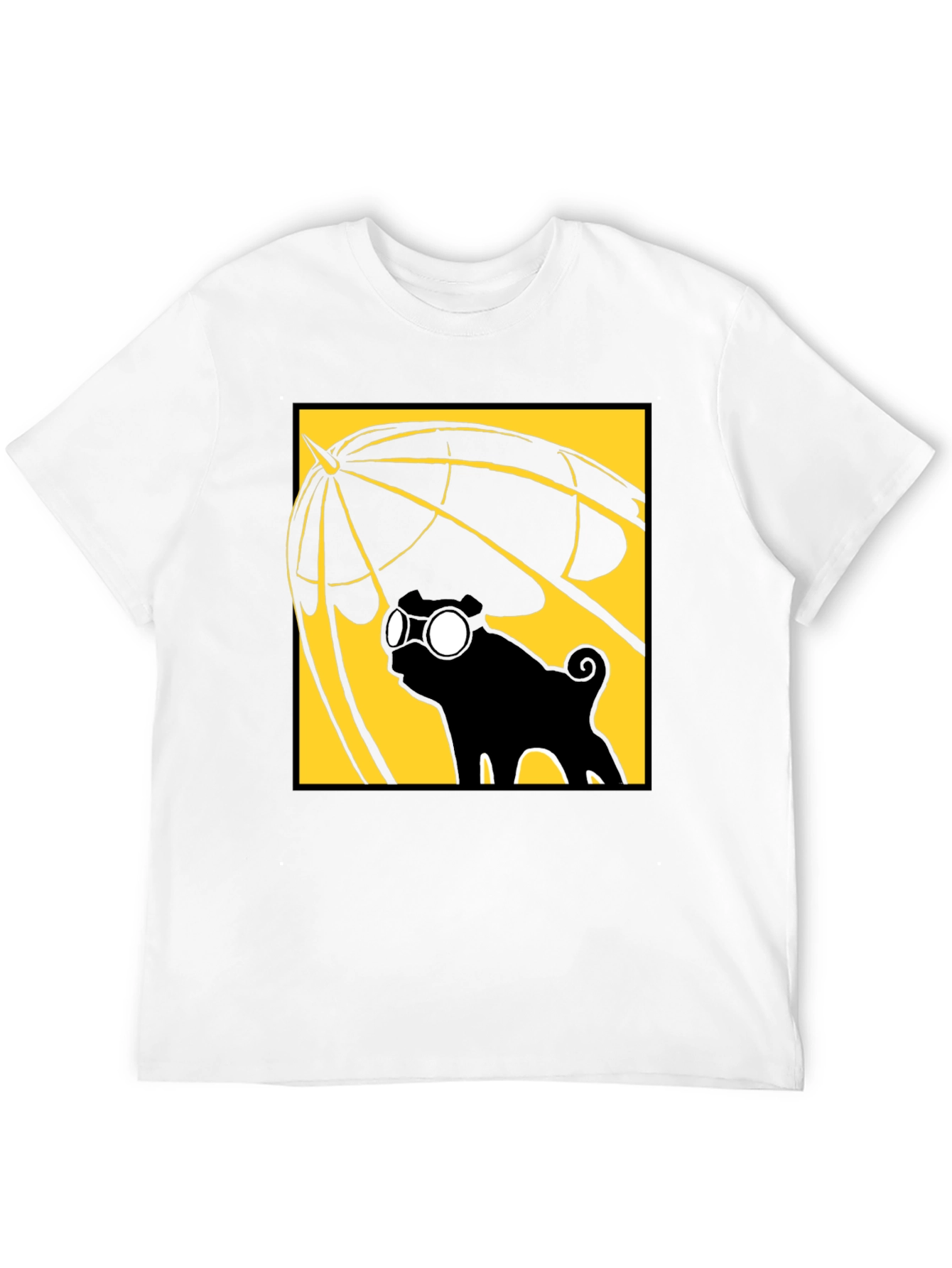 Umbrella Pug Graphic T-Shirt - Black