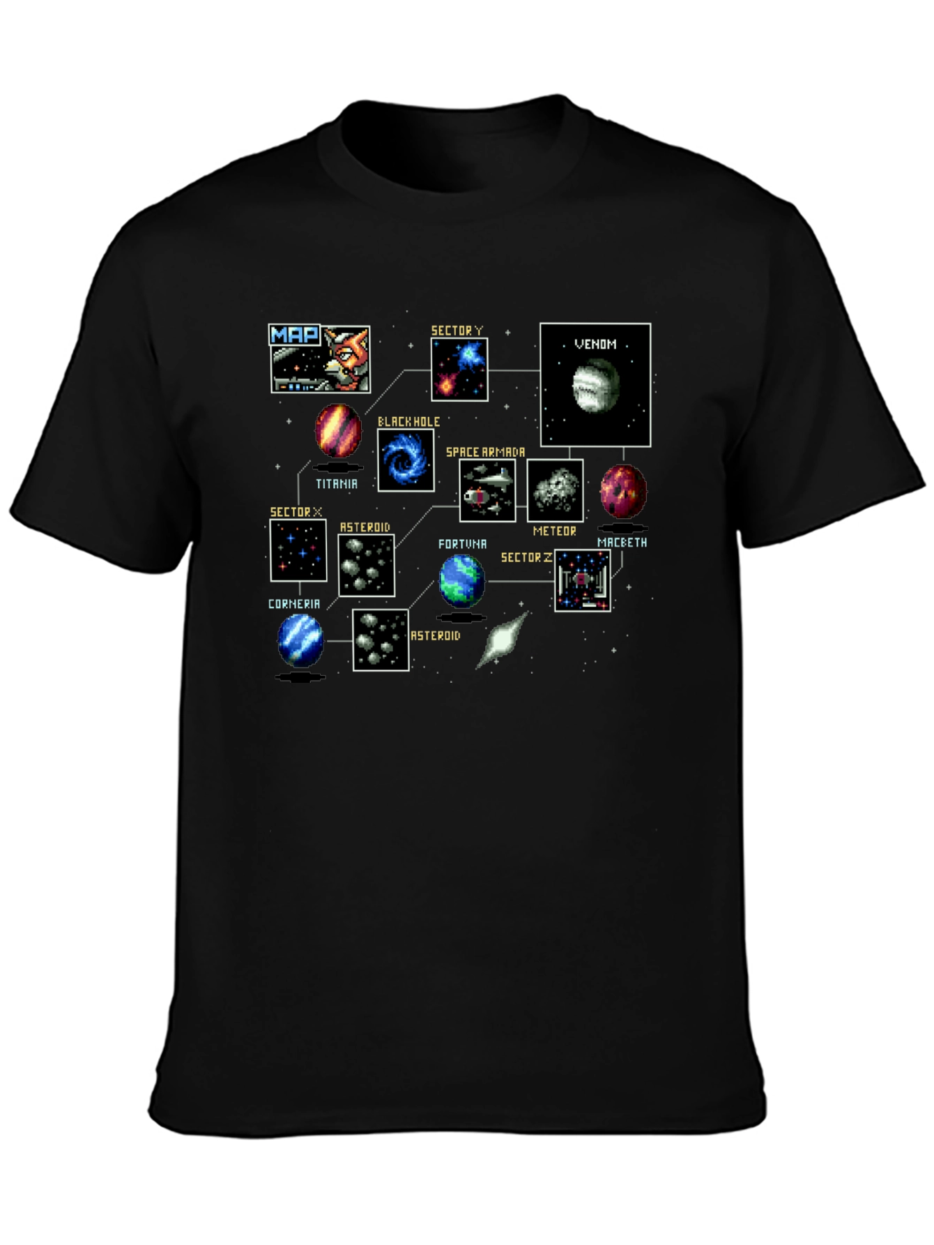 Retro Video Game Map Black T-Shirt