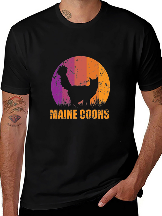 Maine Coon Cat Silhouette T-Shirt - Vintage Design