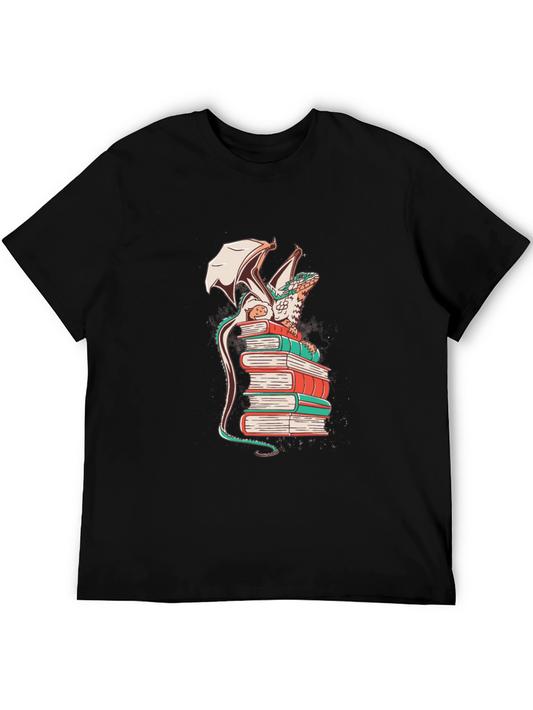 Dragon Reading Books Graphic Tee - Black