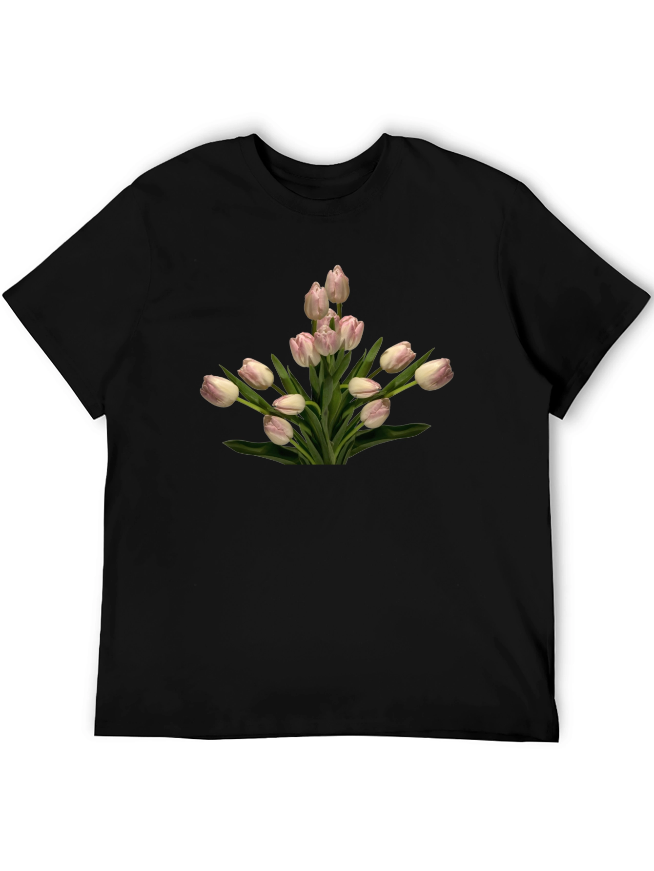 Tulip Bouquet Graphic Tee - Black Cotton T-Shirt