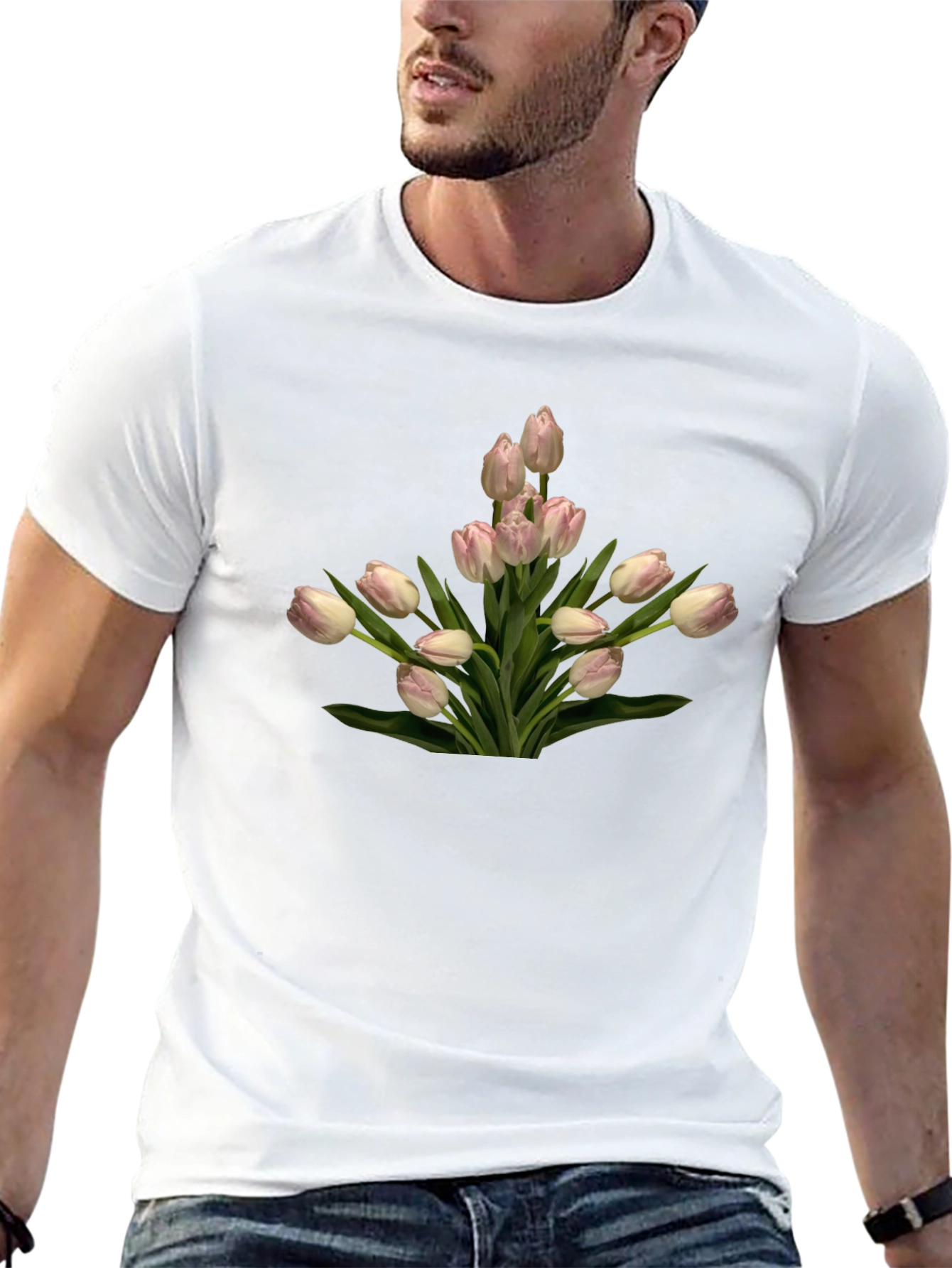 Tulip Bouquet Graphic Tee - Black Cotton T-Shirt