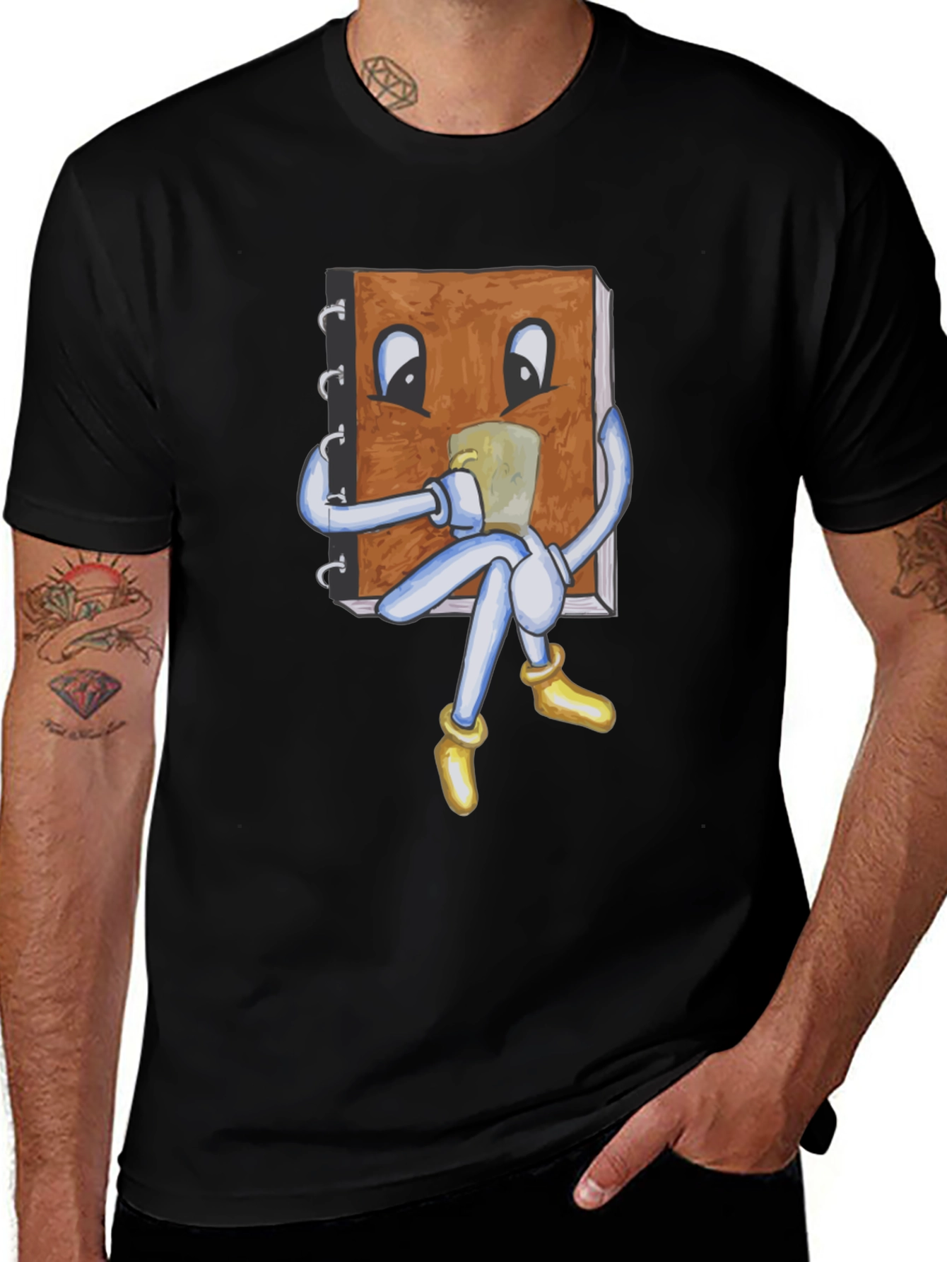 Novelty Bookworm Graphic T-Shirt - Black