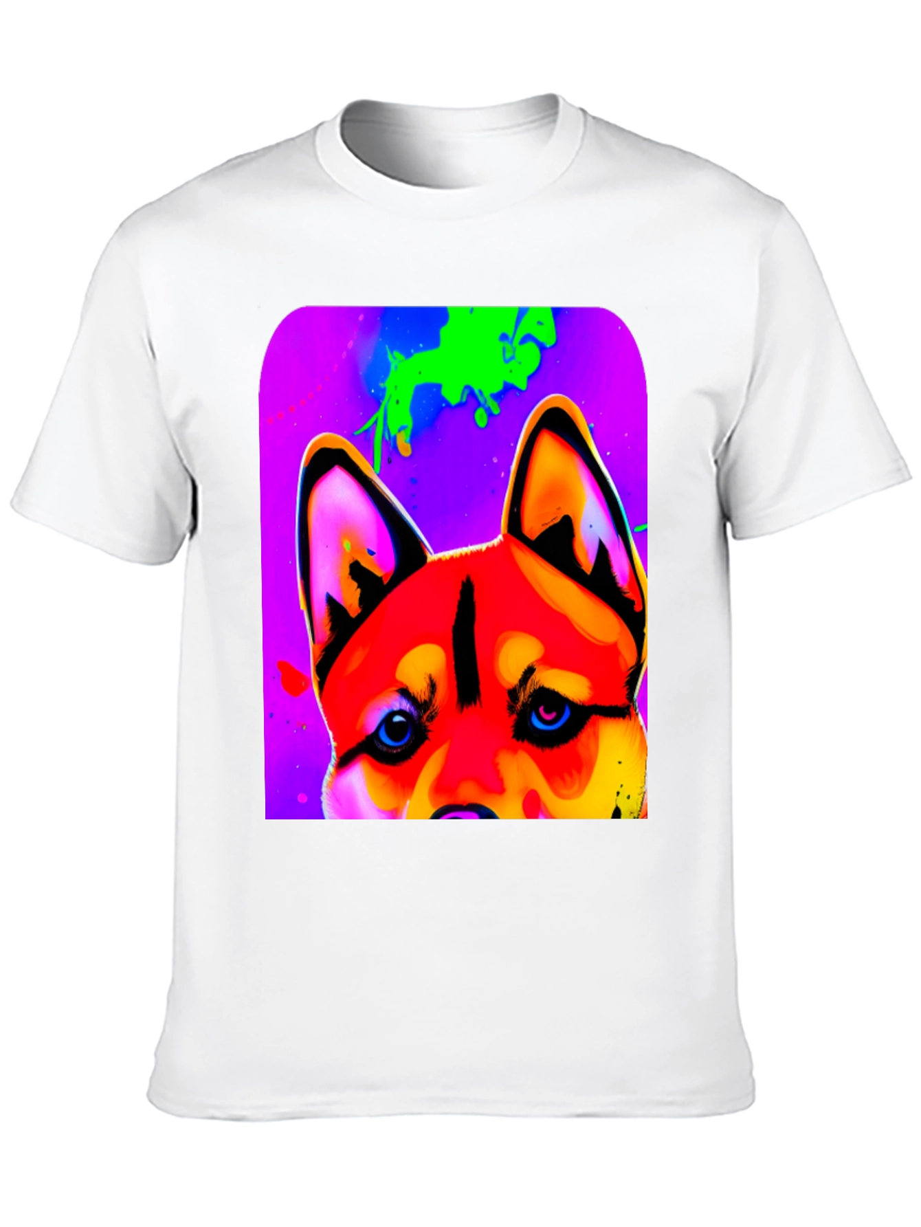 Vibrant Dog Graphic T-Shirt - Artistic Animal Print