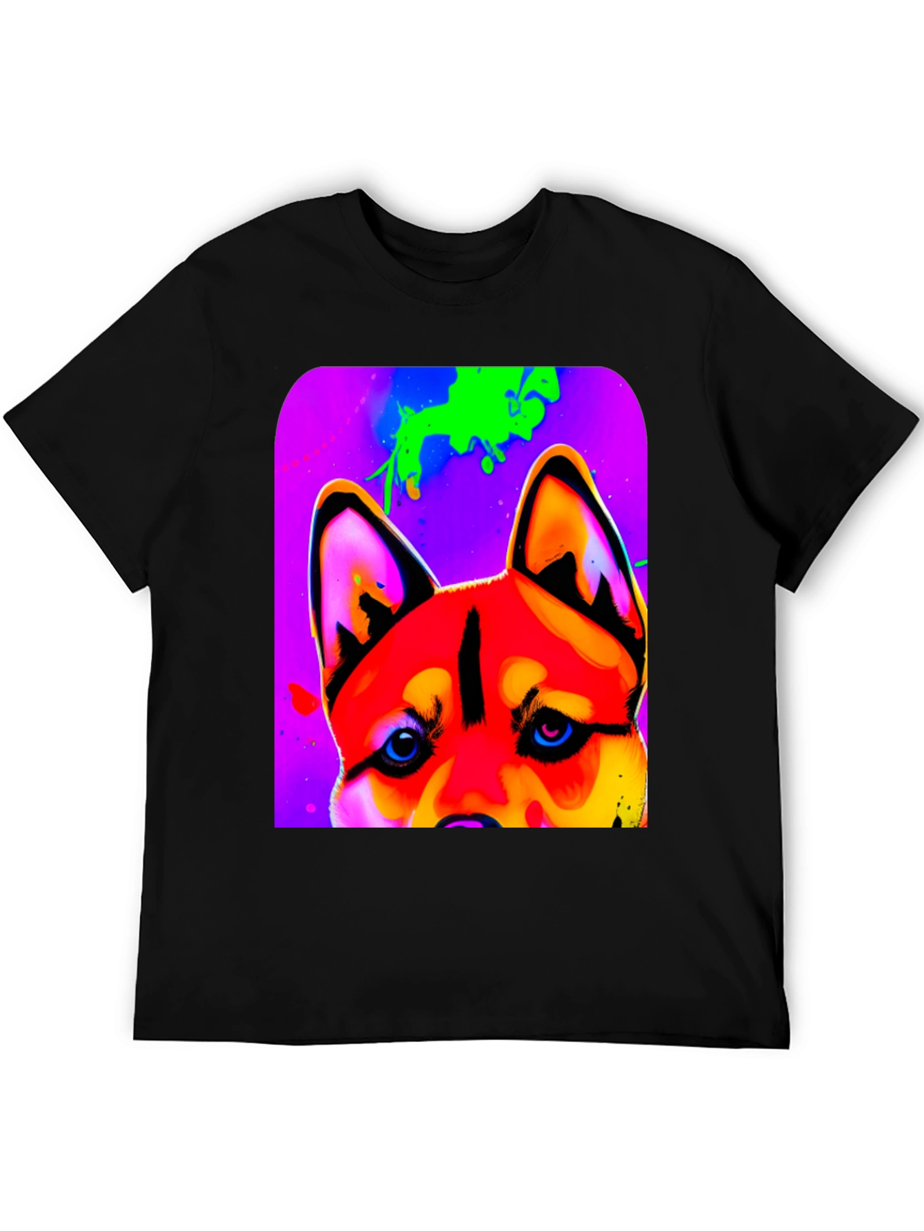 Vibrant Dog Graphic T-Shirt - Artistic Animal Print