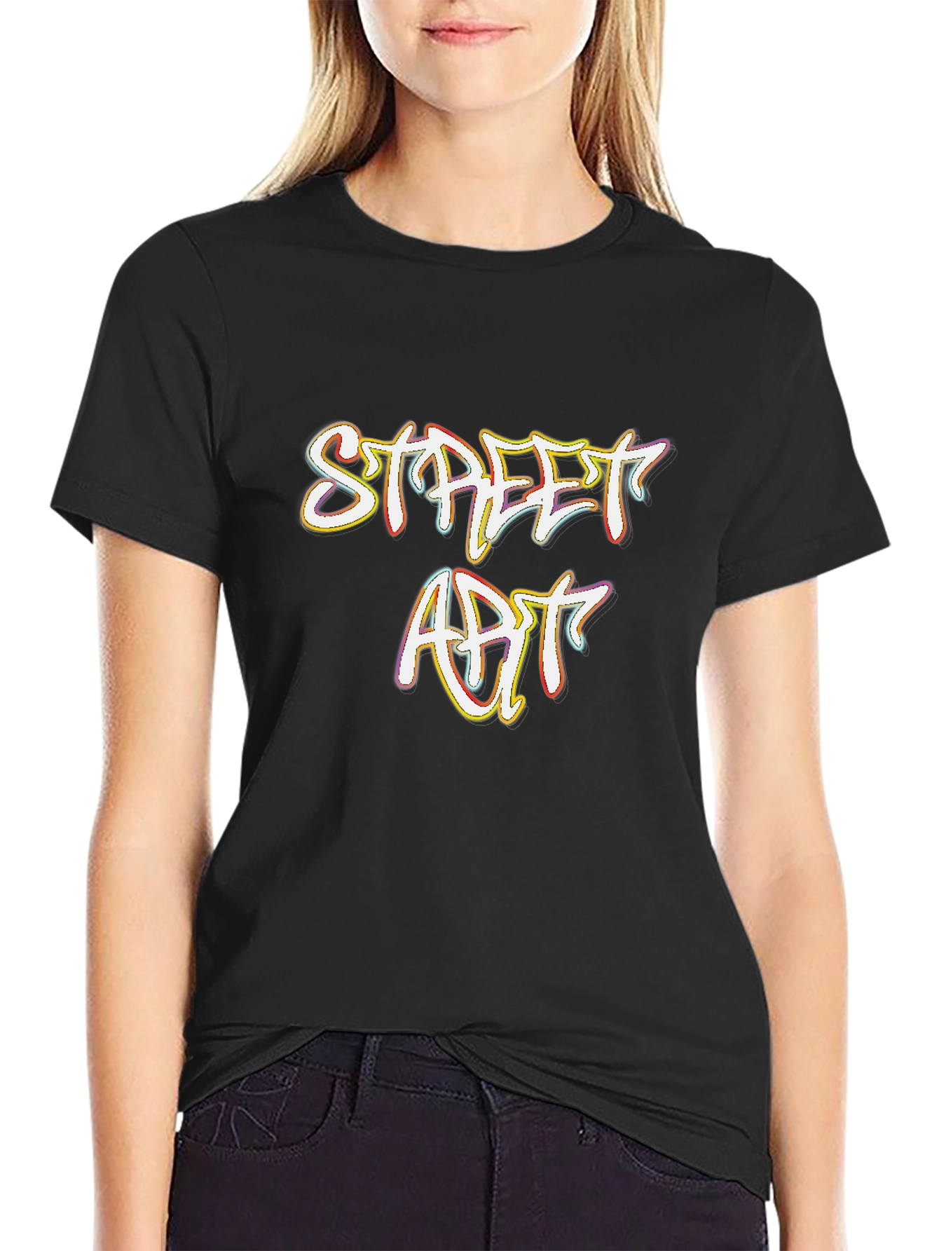 Street Art Graphic Print Black T-Shirt
