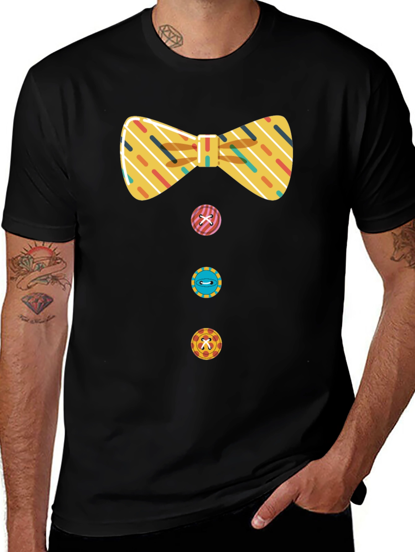 Novelty Bowtie & Buttons Black T-Shirt