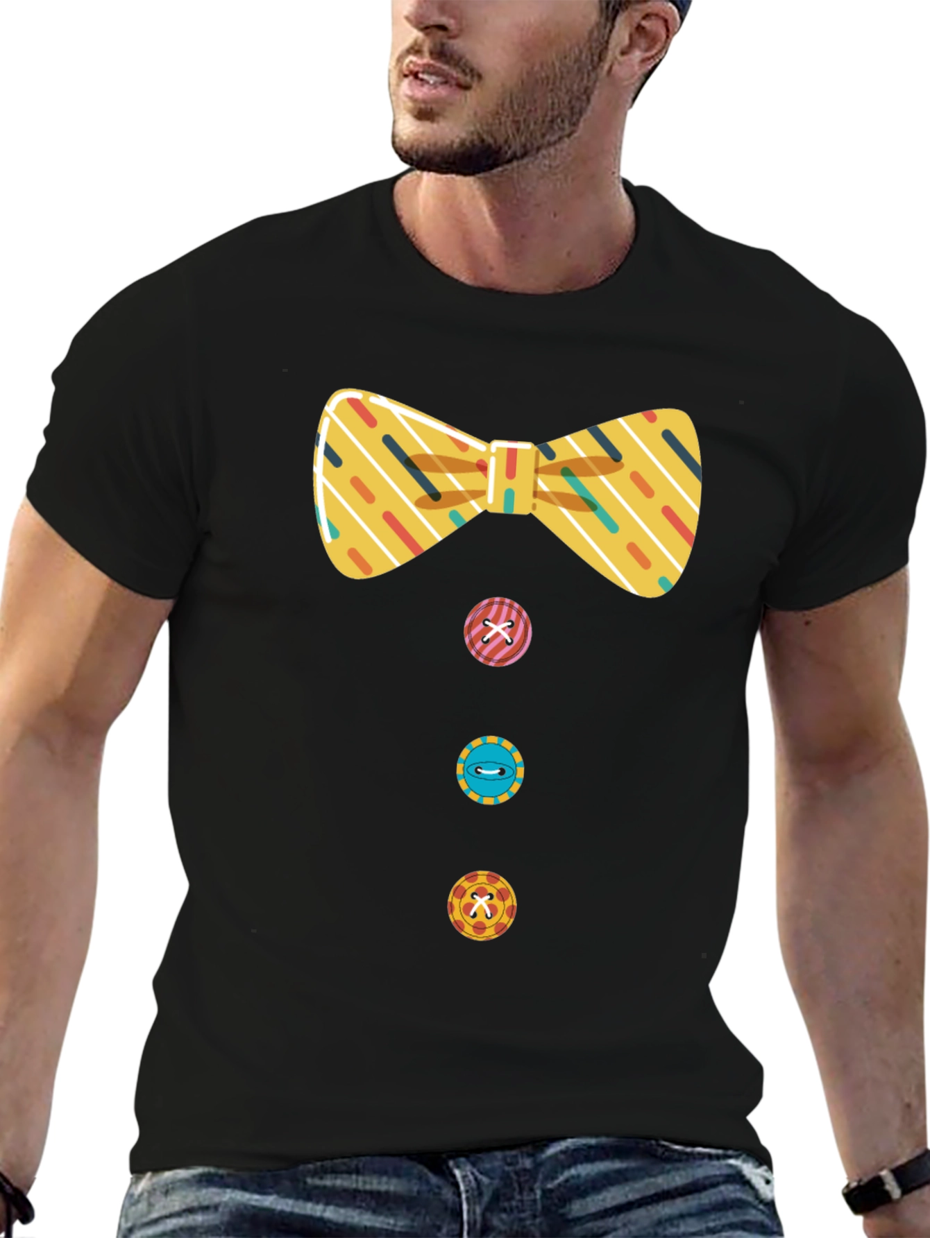 Novelty Bowtie & Buttons Black T-Shirt