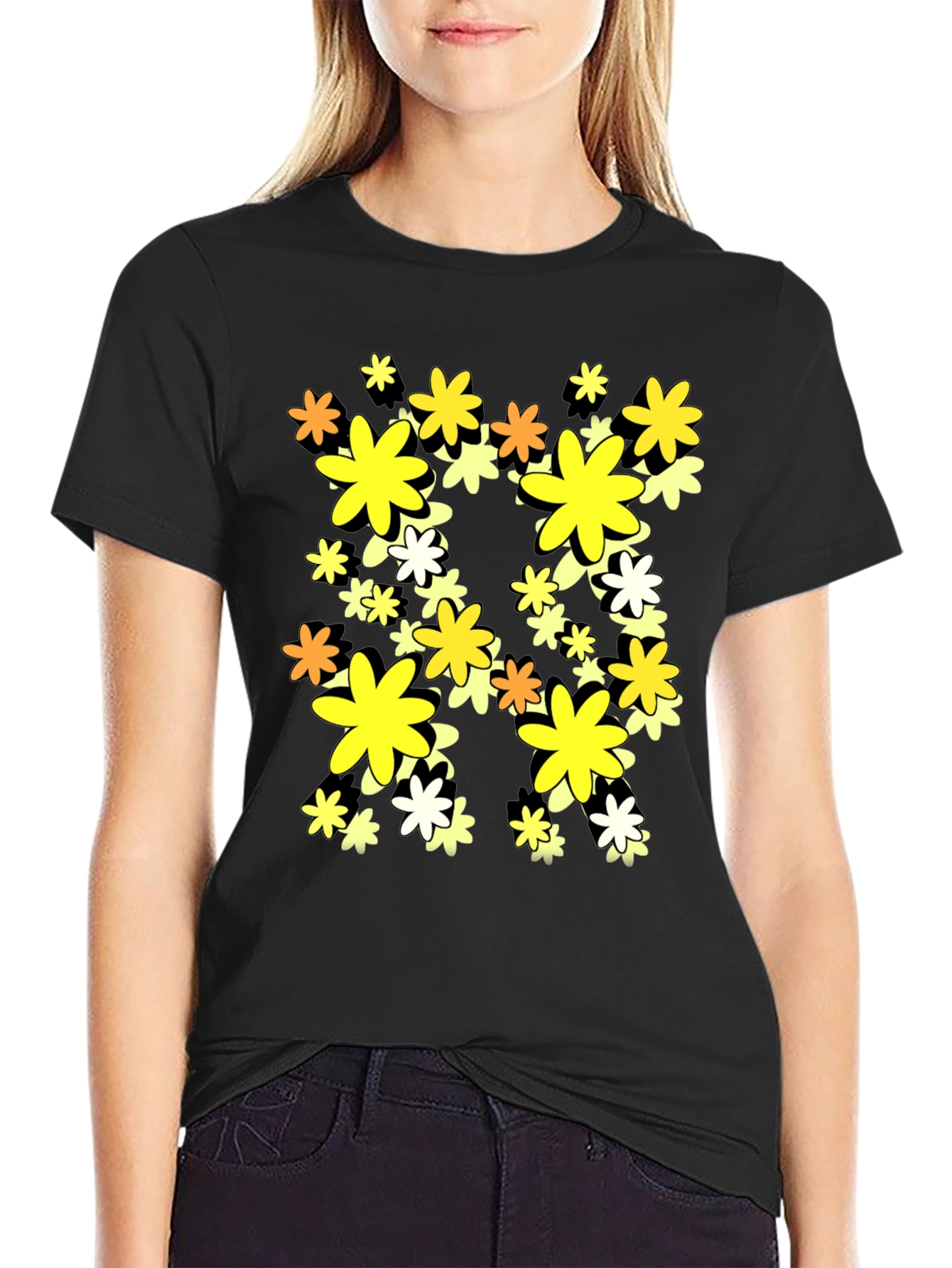 Floral Graphic Print Black T-Shirt