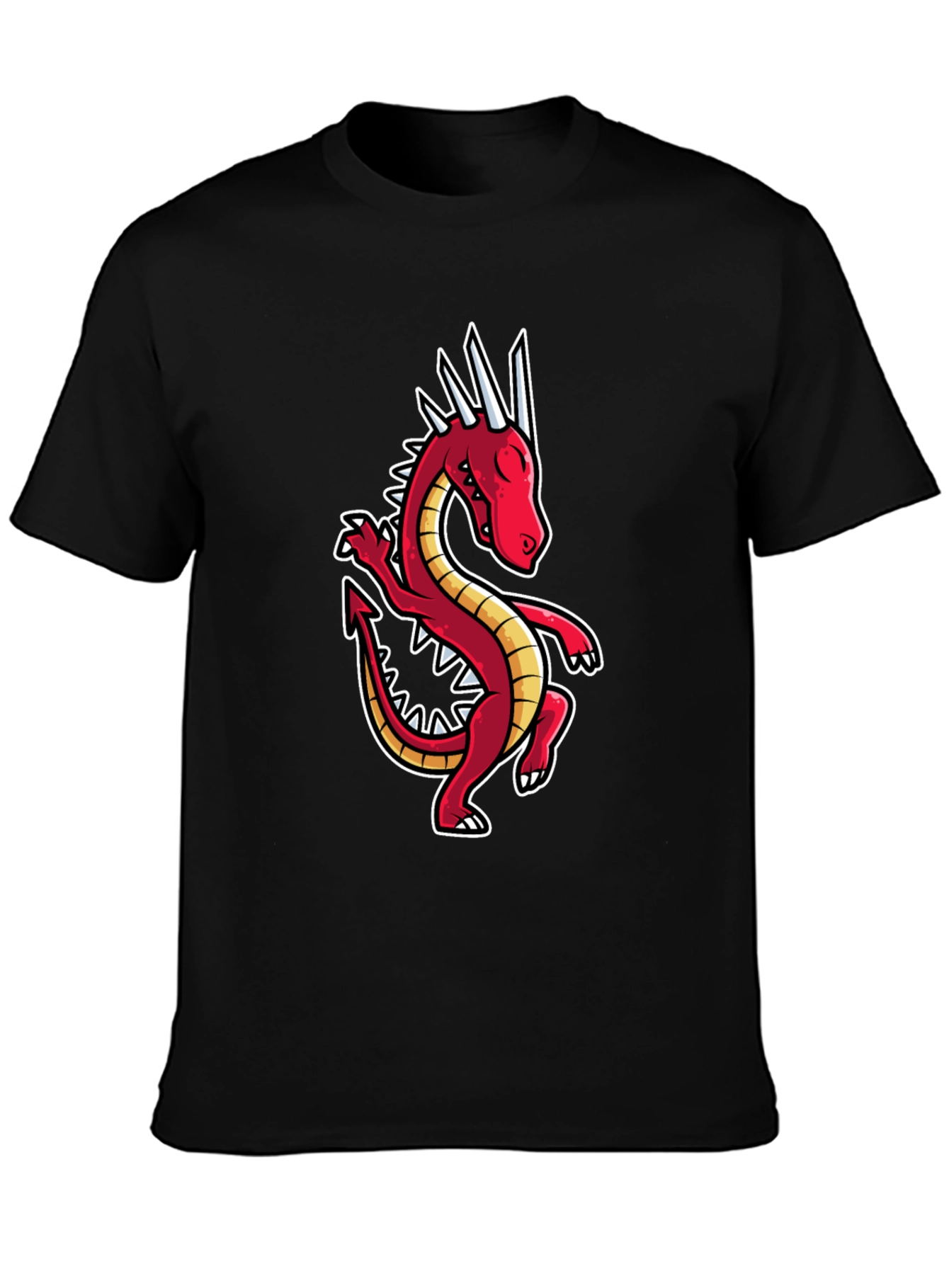 Dancing Dragon Graphic Tee - Black Cotton Shirt