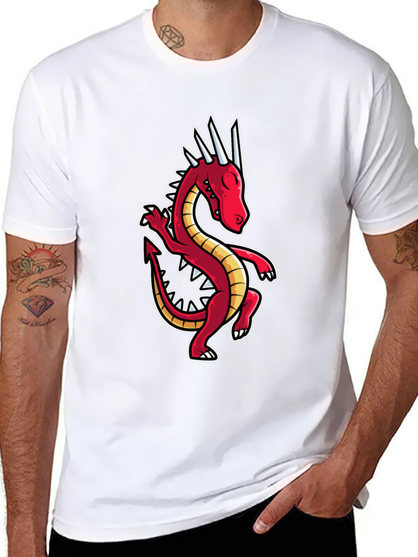 Dancing Dragon Graphic Tee - Black Cotton Shirt