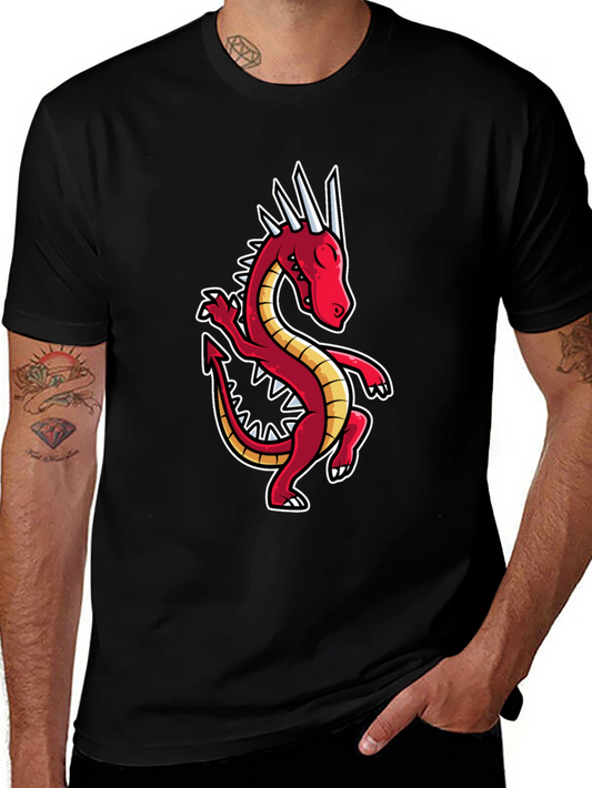 Dancing Dragon Graphic Tee - Black Cotton Shirt