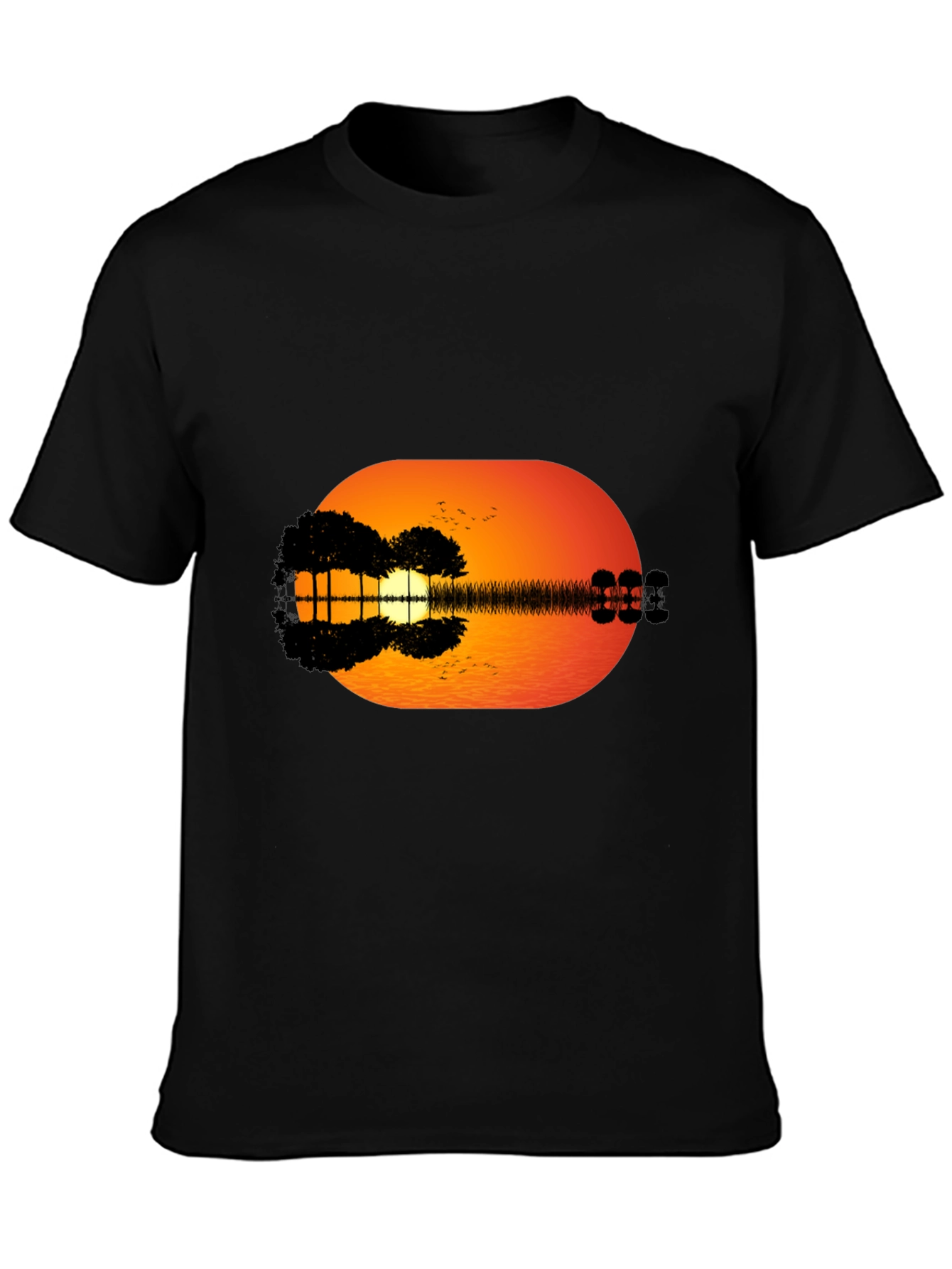 Sunset Guitar Graphic Tee - Black Casual T-Shirt