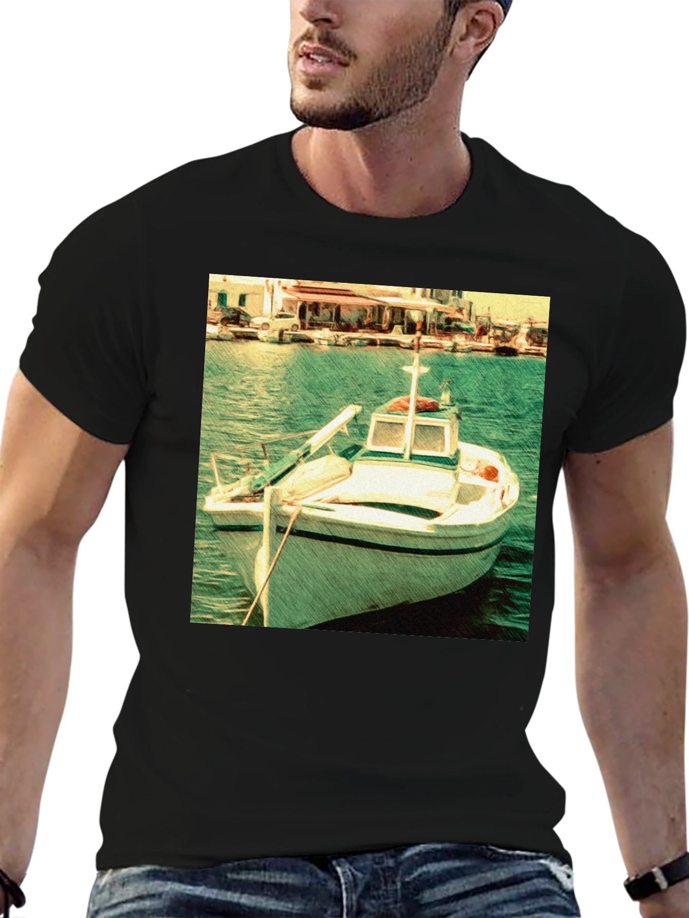 Boat Graphic Black T-Shirt
