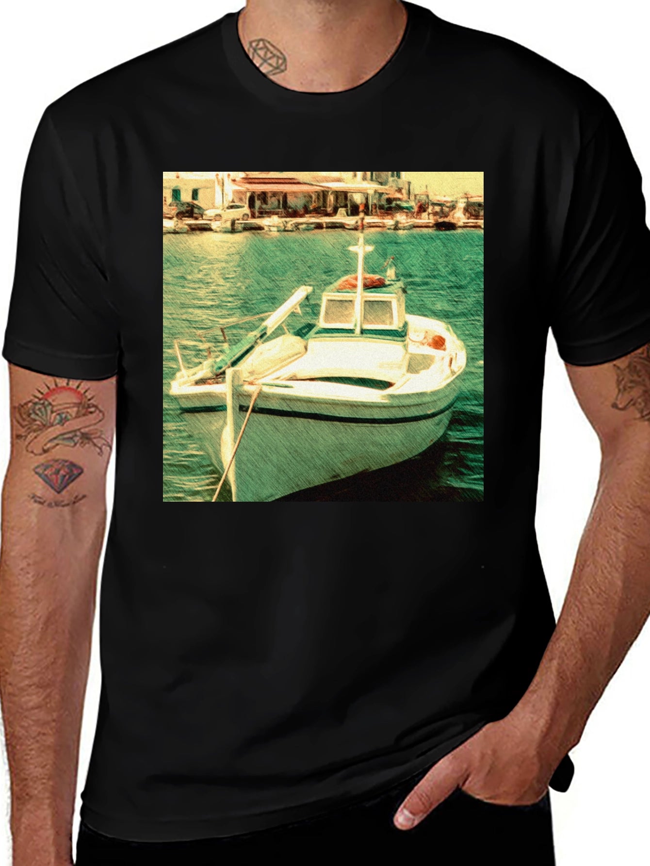 Boat Graphic Black T-Shirt