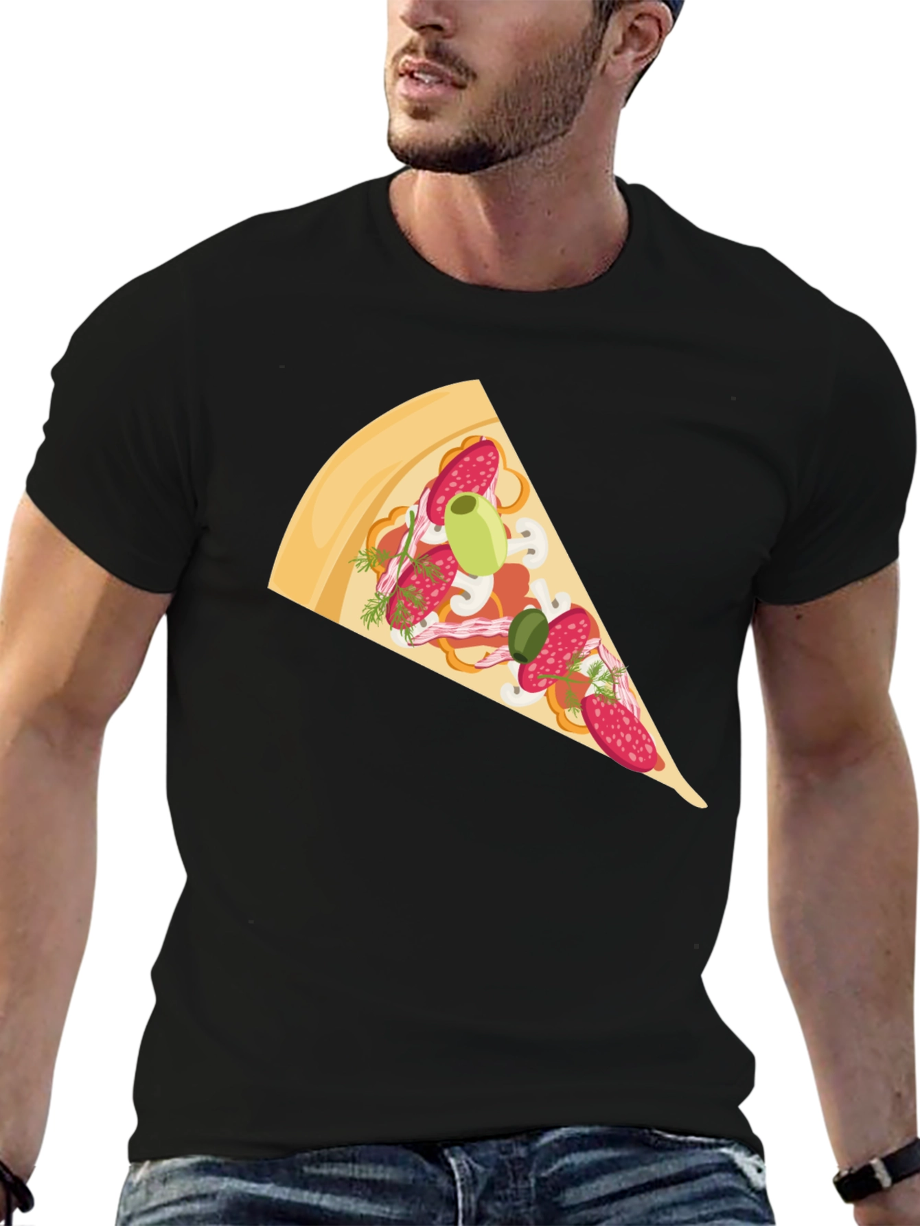 Pizza Slice Graphic Tee - Casual Black T-Shirt