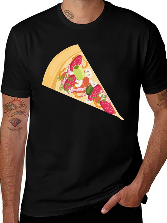 Pizza Slice Graphic Tee - Casual Black T-Shirt