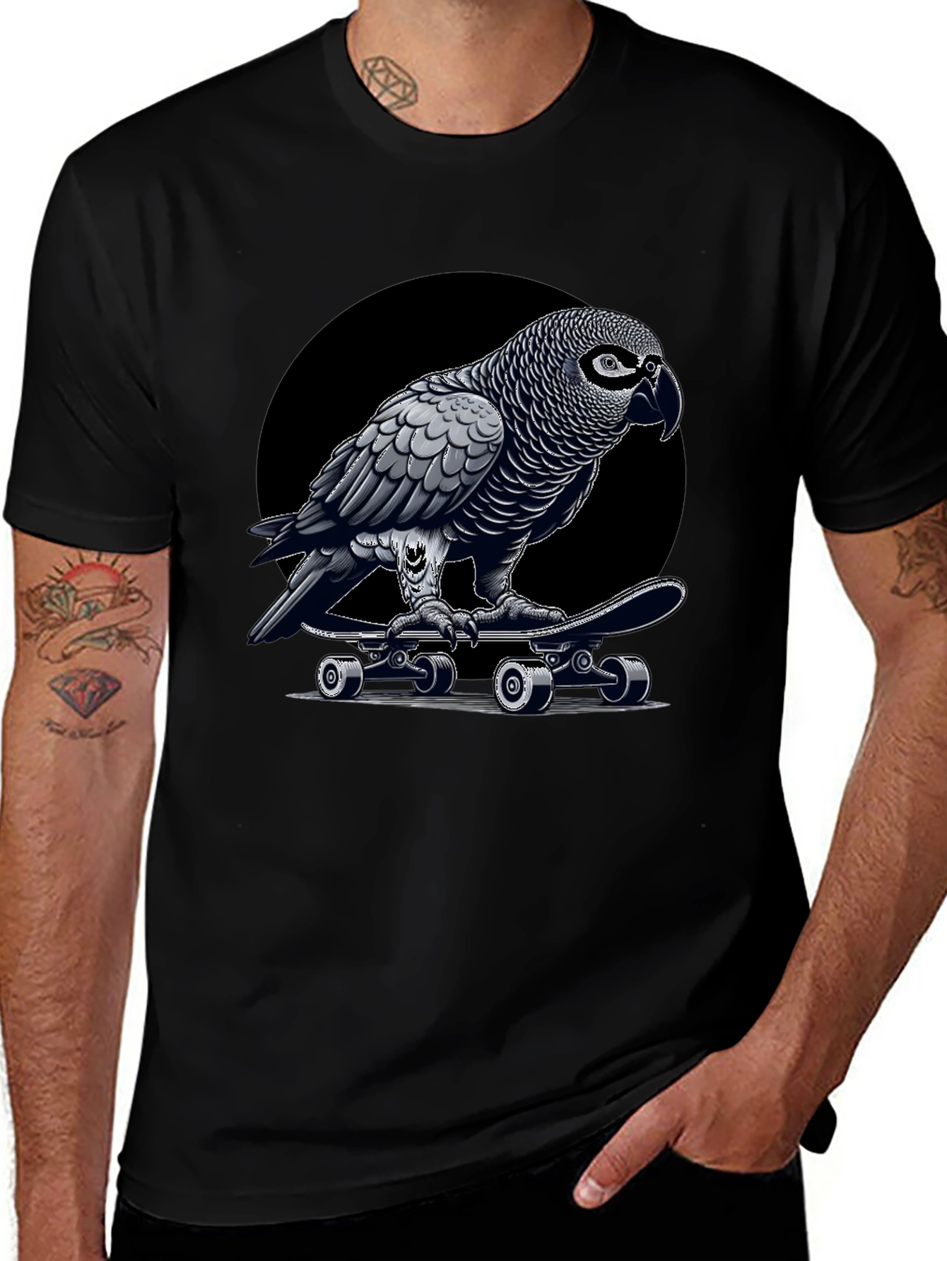Skateboarding Parrot Graphic Tee