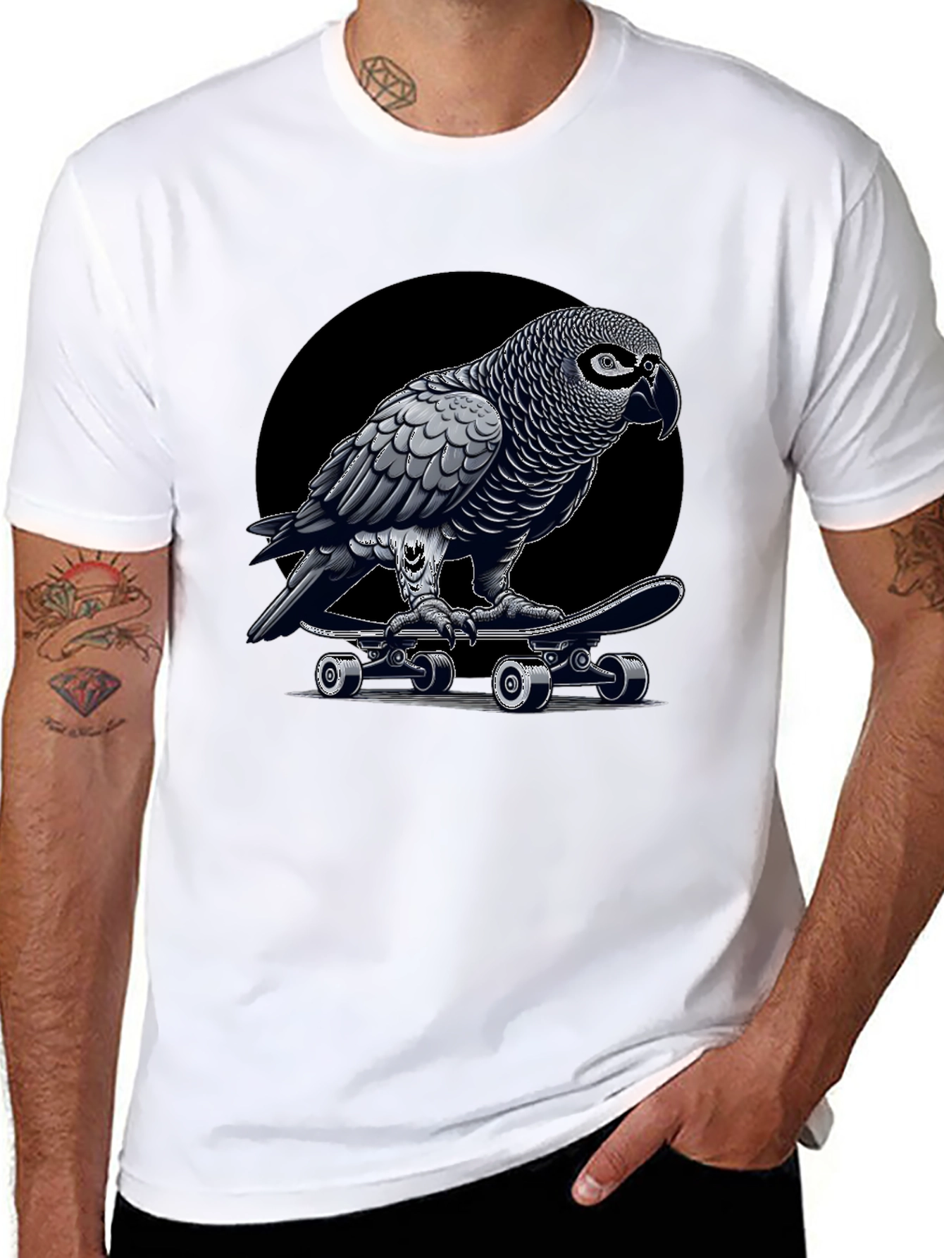 Skateboarding Parrot Graphic Tee