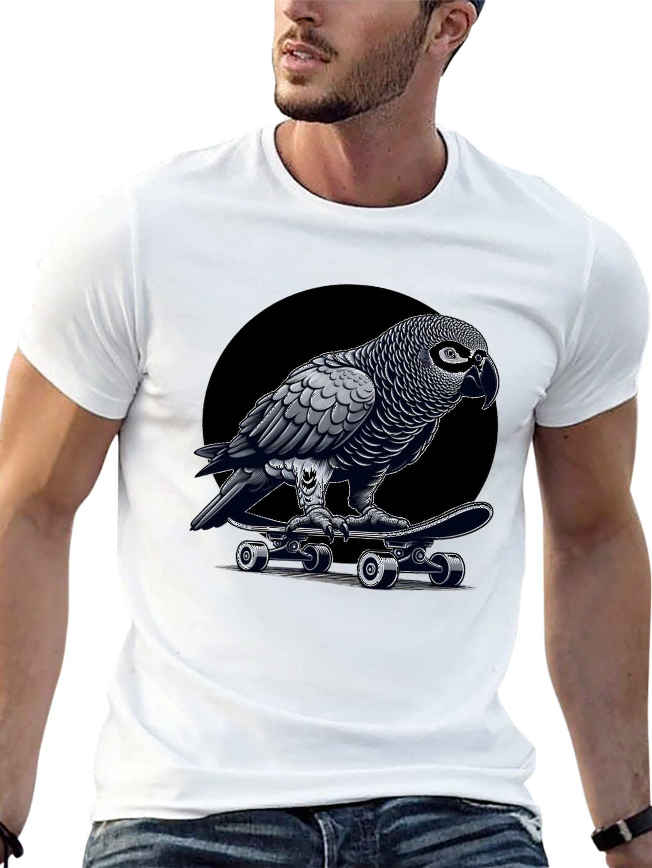 Skateboarding Parrot Graphic Tee