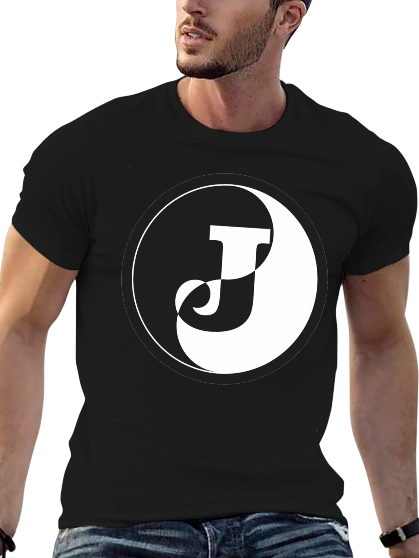 Yin Yang J Letter Black T-Shirt
