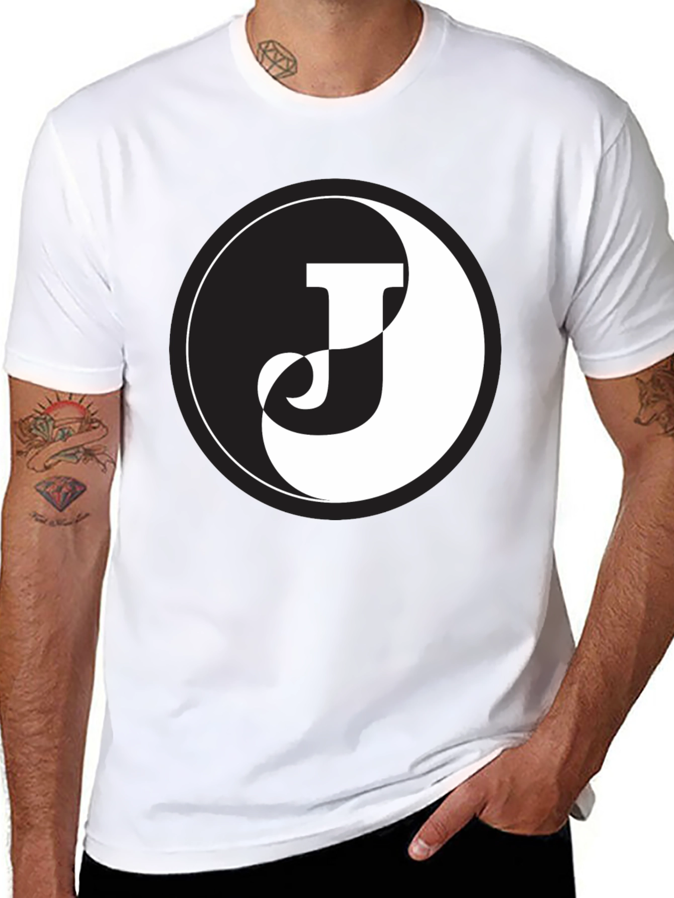 Yin Yang J Letter Black T-Shirt